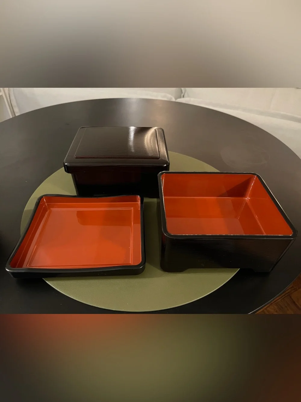 Authentic Japanese Black and Red Bento Box Set of 2
